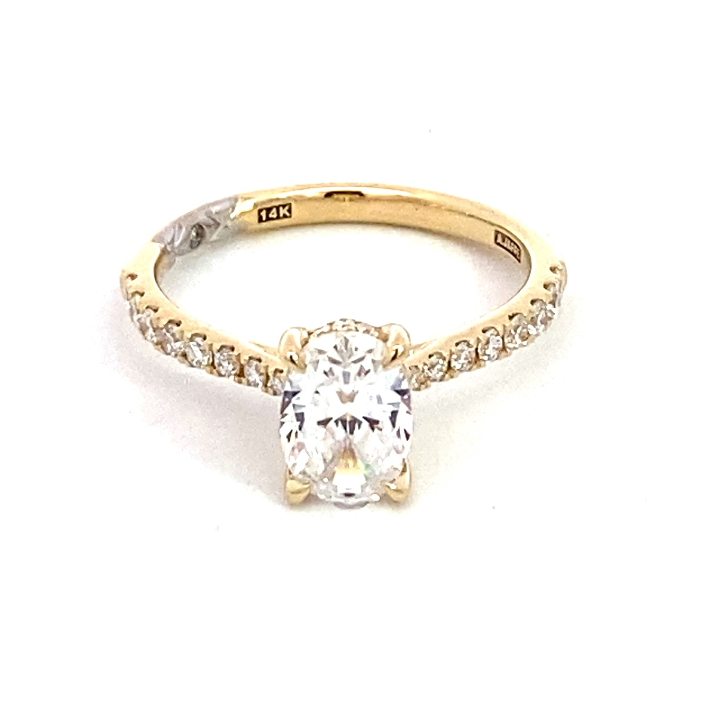 14K Yellow And White Gold Hidden Halo Oval Natural Diamonds Engagement Ring