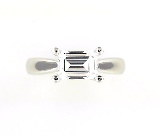 14K White Gold East West Emerald Cut Center Solitaire Ring