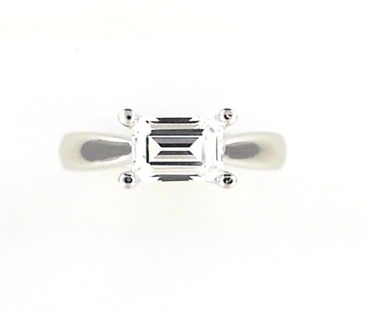 14K White Gold East West Emerald Cut Center Solitaire Ring