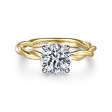 14K White And Yellow Gold Emersin Twisted Round Diamond Engagement Ring