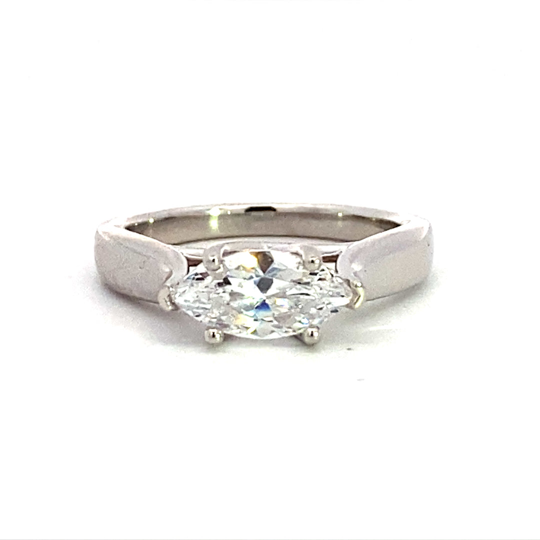 14K White Gold East West Marquise Center Solitaire Ring