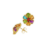 JT ESTATE 14K Yellow Gold Multi-Colored Stone Flower Cluster Studs