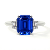 Platinum Emerald Cut Sapphire Three Stone Ring