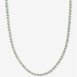 18K Yellow Gold Overlay Simluated Blue Opal Tennis Necklace