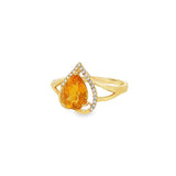 14K Yellow Gold Citrine And Round Diamonds Free Form Ring