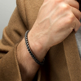 5mm Brushed Antiqued Finish Black IP Steel Sandblast Franco Chain Bracelet