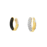 14K Yellow Gold 12Mm Round Huggie Natural Black And White Diamonds Hoop Earrings