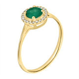 14K Yellow Gold Round Emerald Halo Ring