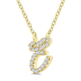 10K Yellow Gold Natural Diamonds Script Initial E Necklace