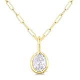 14K Yellow Gold Oval Natural Diamonds Bezel Set Solitaire Pendant Necklace