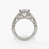 14K White Gold Three Stone Oval Natural Diamonds Engagement Ring