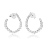 14K White Gold Oval Contemporary Natural Diamond Bypass Hoops
