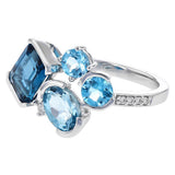14K White Gold Blue Topaz And Diamond Cluster Ring