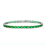 Sterling Silver May Birthstone Oval Lab Grown Emeralds Tennis Bracelet