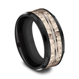 Black Titanium And 14K Rose Gold ‘The Ridley’ Hammered Finish 9mm Wedding Band