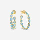18K Yellow Gold Overlay 'Isla' Simulated Blue Opal Inside Out Hoop Earrings