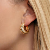 14K Yellow Gold 25mm Semi-Solid Puff Ribbed Hoop Earrings
