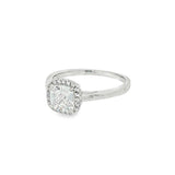 April Birthstone Sterling Silver Checkerboard Cushion Created White Topaz Halo Ring