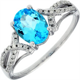 14K White Gold Oval Blue Topaz Classic Ring