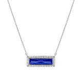 Sterling Silver September Birthstone Simulated Sapphire Bar Pendant