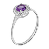 14K White Gold Round Amethyst Halo Ring