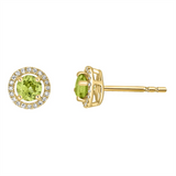 14K Yellow Gold Peridot Halo Earrings