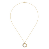 14K Yellow And White Gold Interlocking Circle Diamond Pendant Necklace