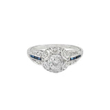 JT ESTATE Platinum Euro Cut Diamond And Sapphire Vintage Ring