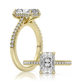 14K Yellow Gold 2.57Ct Radiant Lab Grown Diamonds Hidden Halo Engagement Ring
