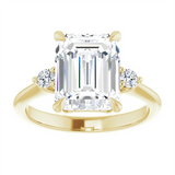 14K Yellow Gold Three Stone Radiant Natural Diamonds Engagement Ring