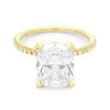 14K Yellow Gold Hidden Halo Cushion Diamond Engagement Ring