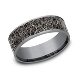 14K White Gold And Dark Grey Tantalum Moon Rock Finish Center 7.5mm Wedding Band