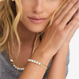 18K Yellow Gold Overlay Cuban Curb Link With Cubic Zirconia Bracelet