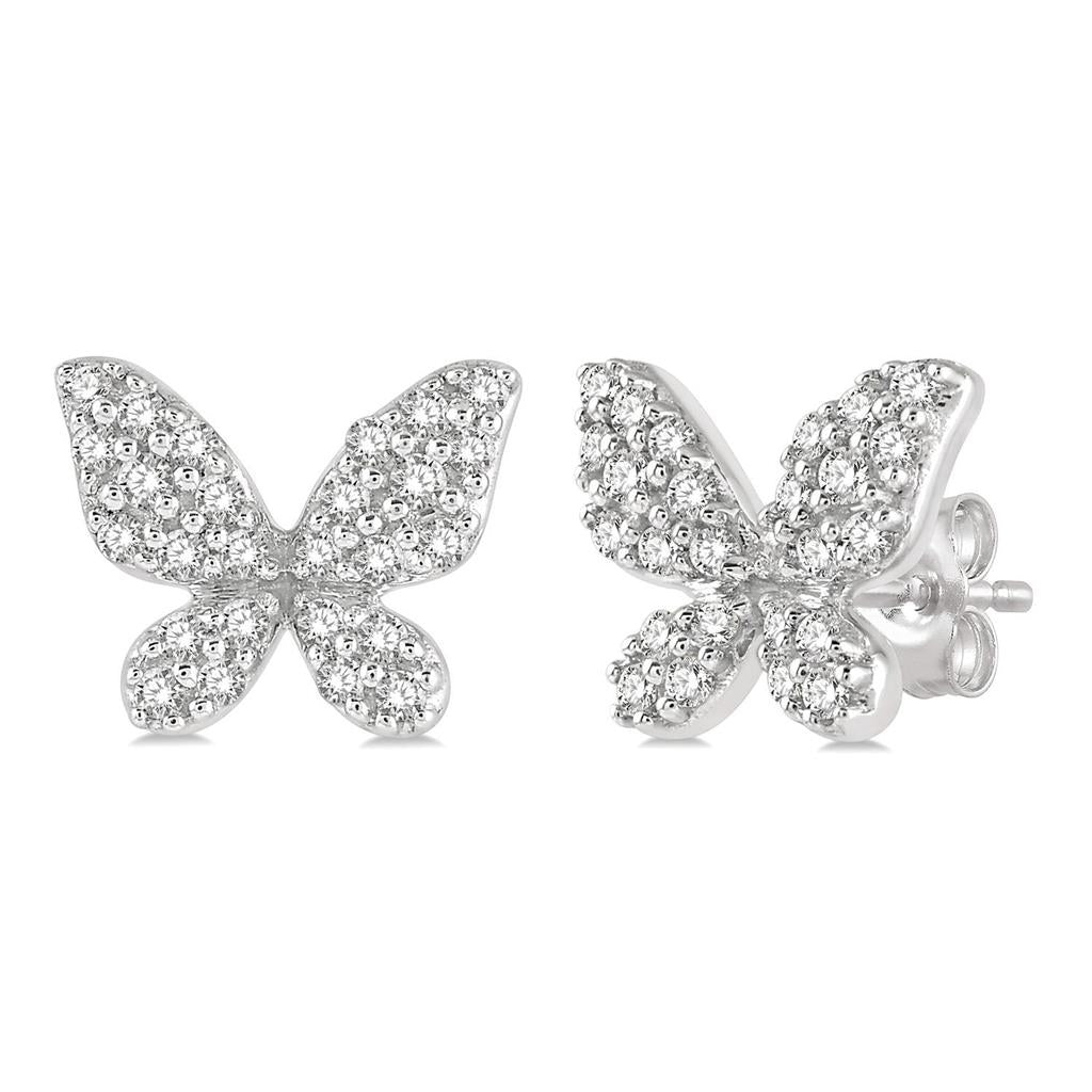 10K White Gold Butterfly Stud Earrings