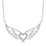 10K White Gold Angel Wings Heart Diamond Necklace
