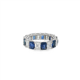 18K White Gold Emerald Cut Sapphire And Diamond Eternity Band