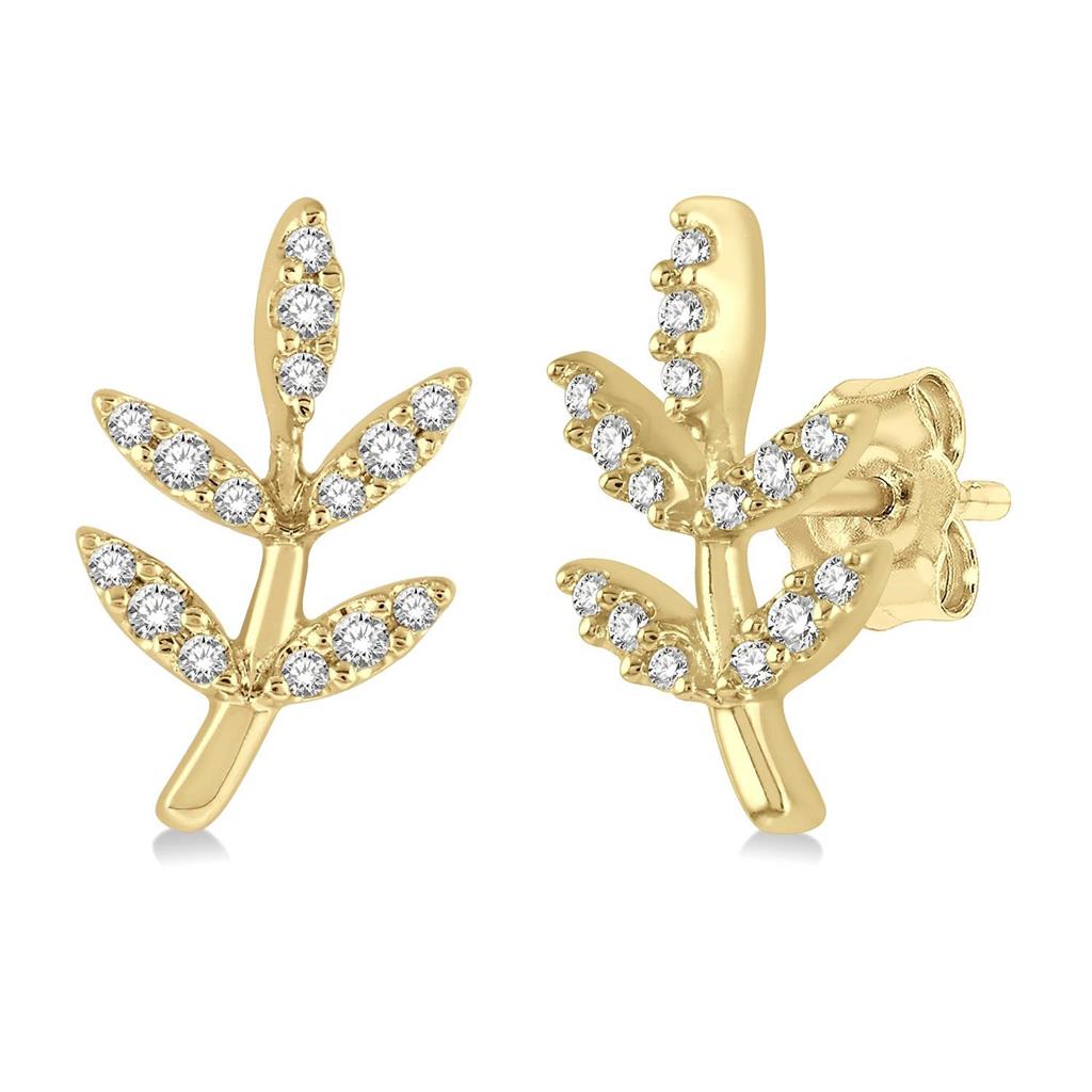 10K Yellow Gold Diamond Leaf Stud Earrings