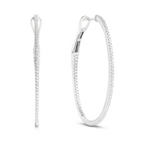 14K White Gold 38Mm Round Inside Out Natural Diamonds Hoop Earrings