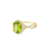14K Yellow Gold Oval Peridot And Diamond Halo Ring