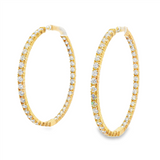14K Yellow Gold 50Mm Round Inside Out Natural Diamonds Hoop Earrings