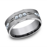 Grey Tantalum 8mm Beveled Wedding Band With Diamonds