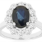 14K White Gold Oval Sapphire Halo Ring