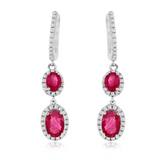 14K White Gold Rubies Dangle Earrings