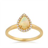 14K Yellow Gold Cabochon Opal Halo Ring