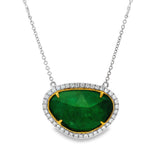 18K White And Yellow Gold Rose Cut Emerald Halo Necklace