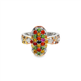 JT ESTATE Sterling Silver Multi Colored Stone Cluster Ring