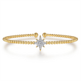 14K Yellow And White Gold Bujukan and Diamond Starburst Split Bangle Bracelet