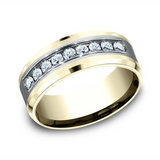 14K Yellow And White Gold 'The Marquis' Satin Finish Center 8mm Diamond Wedding Band