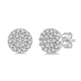 10K White Gold Button Natural Diamonds Earrings