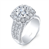 JT ESTATE 18K White Gold Halo Round Natural Diamonds Engagement Ring